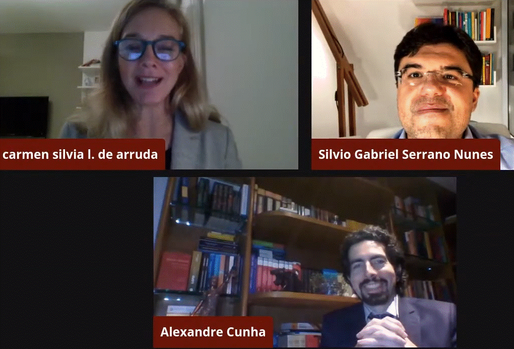 Organizadores do evento: Dra. Carmen de Arruda  e Dr. Silvio Nunes e debatedor: Dr. Alexandre Jorge Carneiro da Cunha Filho<a style='float:right;color:#ccc' href='https://www3.al.sp.gov.br/repositorio/noticia/L-04-2021/fg264899.gif' target=_blank><i class='bi bi-zoom-in'></i> Clique para ver a imagem </a>