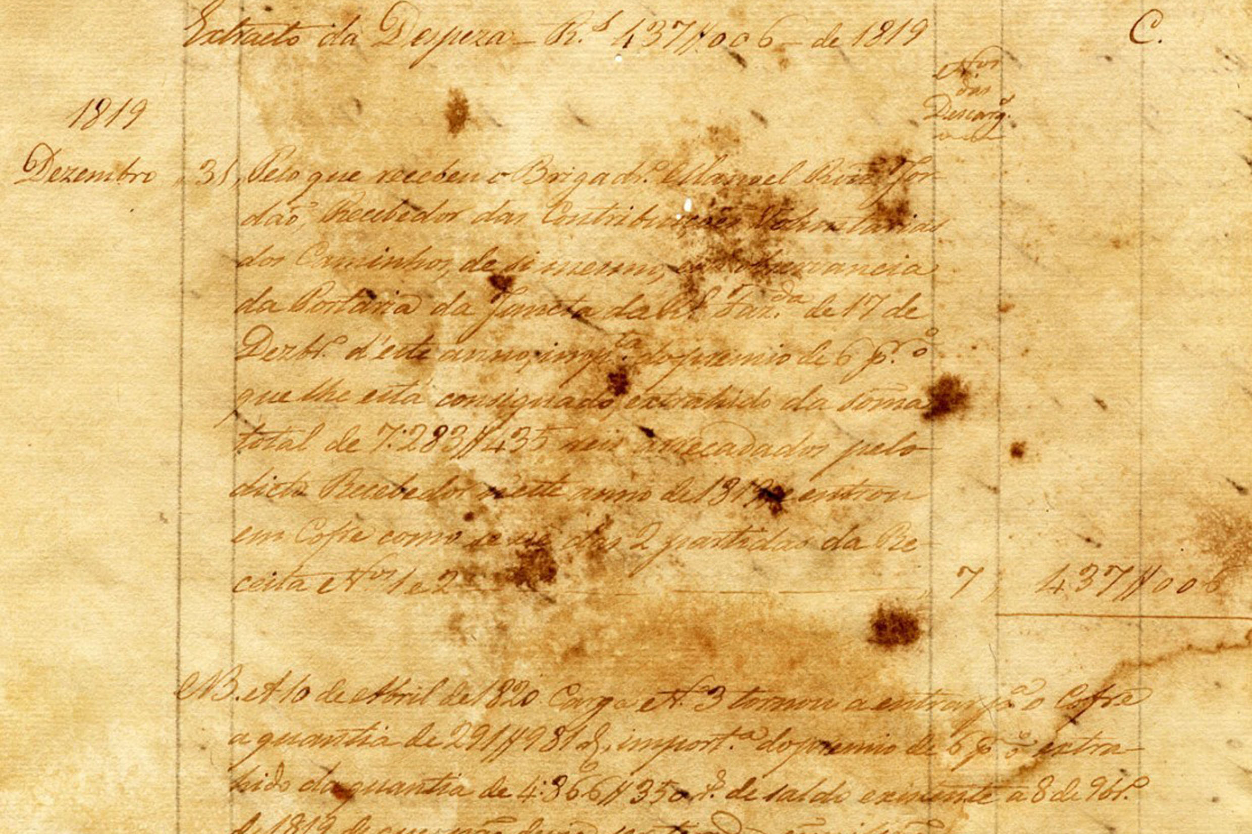 Prestao de contas da Estrada de Santos - documento de 1819<a style='float:right;color:#ccc' href='https://www3.al.sp.gov.br/repositorio/noticia/N-09-2021/fg274224.jpg' target=_blank><i class='bi bi-zoom-in'></i> Clique para ver a imagem </a>