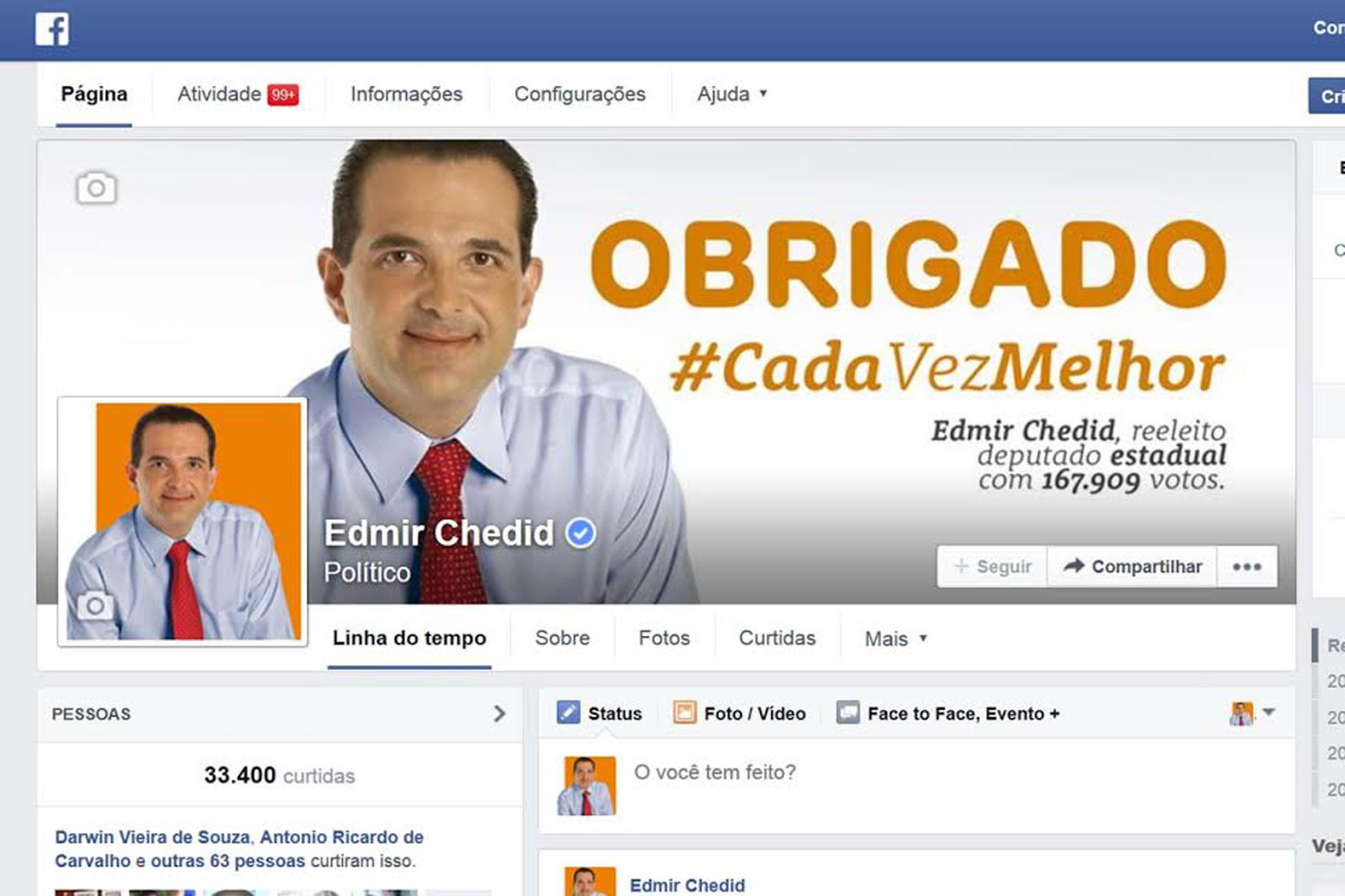Certificado do Facebook aparece ao lado da foto de perfil de Edmir Chedid<a style='float:right;color:#ccc' href='https://www3.al.sp.gov.br/repositorio/noticia/N-11-2014/fg165926.jpg' target=_blank><i class='bi bi-zoom-in'></i> Clique para ver a imagem </a>