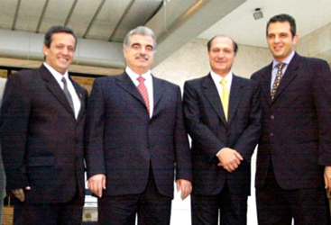 Deputado Zuza Abdel Massih, Rafik Hariri primeiro-ministro do Lbano, governador Geraldo Alckmin e deputado Said Mourad<a style='float:right;color:#ccc' href='https://www3.al.sp.gov.br/repositorio/noticia/hist/said10junho03.jpg' target=_blank><i class='bi bi-zoom-in'></i> Clique para ver a imagem </a>
